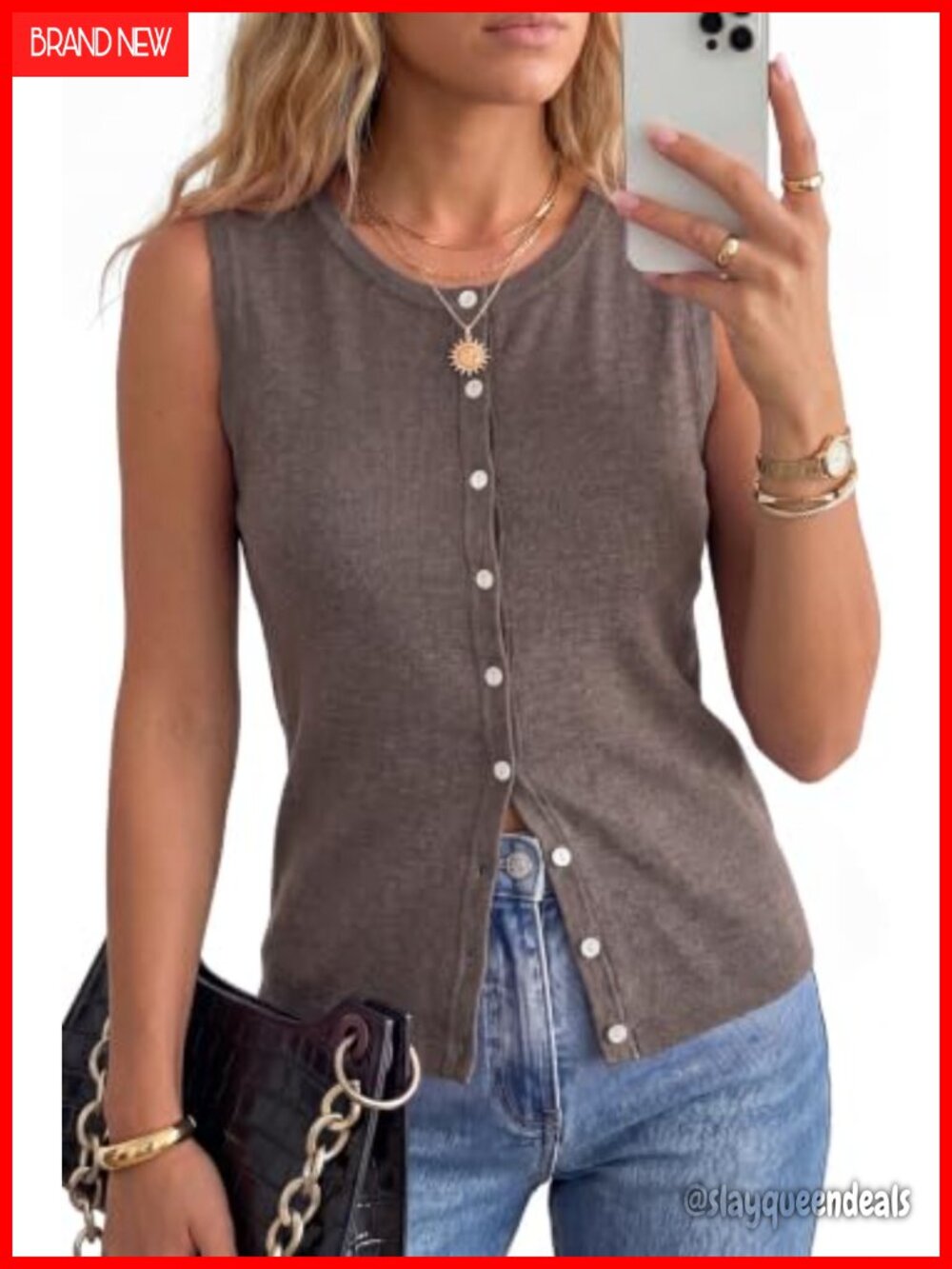 Wool Blend Button Down Tank Top Sleeveless Business Casual